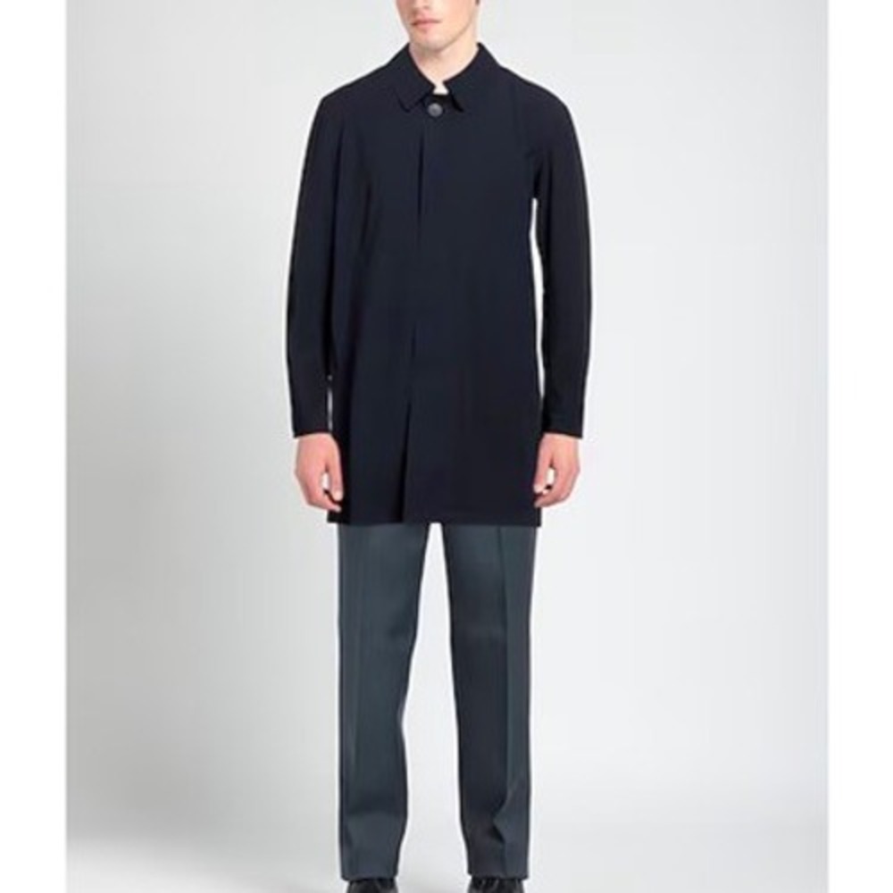 Herno Mens Navy Blue  Black Tech Car Coat Stretch Rain Jacket Size 50 IT US L